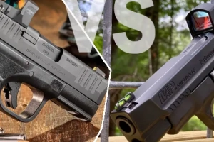Kompaktowe pistolety EDC. Porównanie Hellcat OSP, M&P 9 Shield Plus i Glock 43X MOS